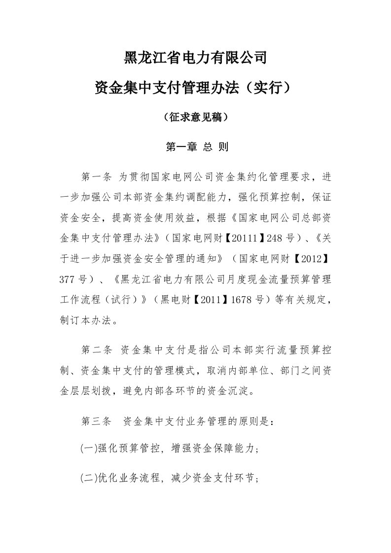 资金集中支付管理办法