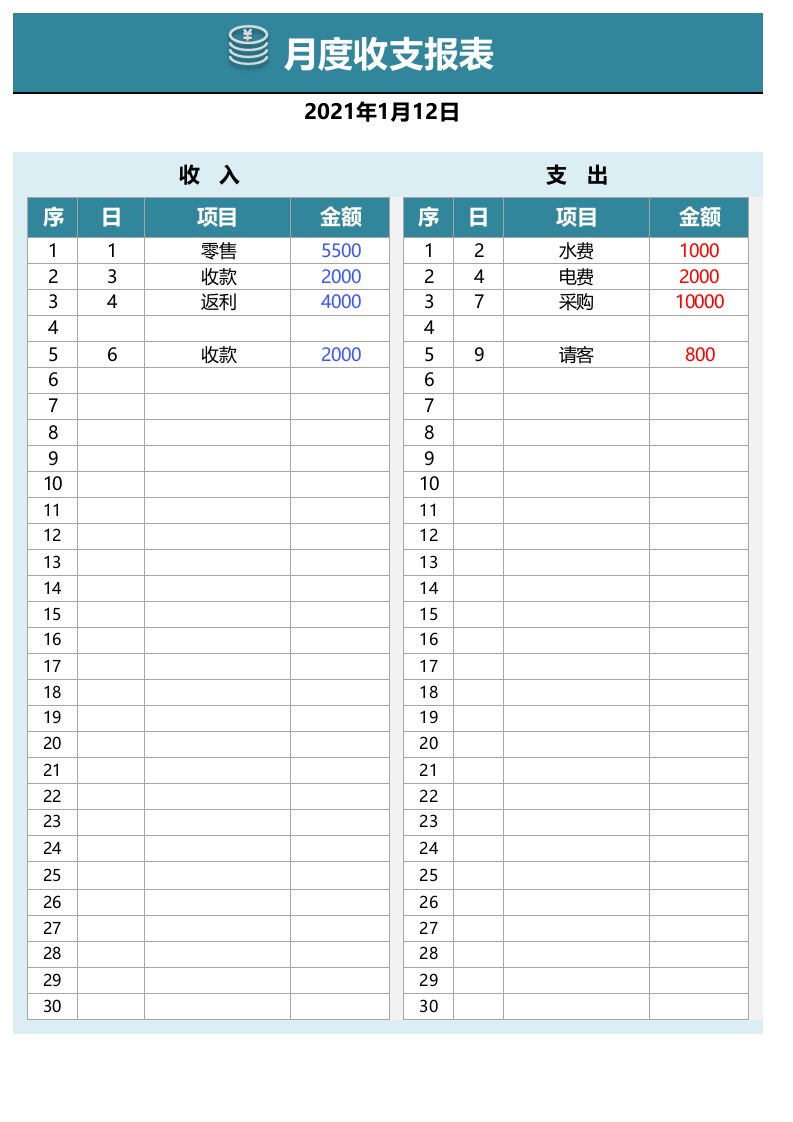 企业管理-10财务月度收支报表