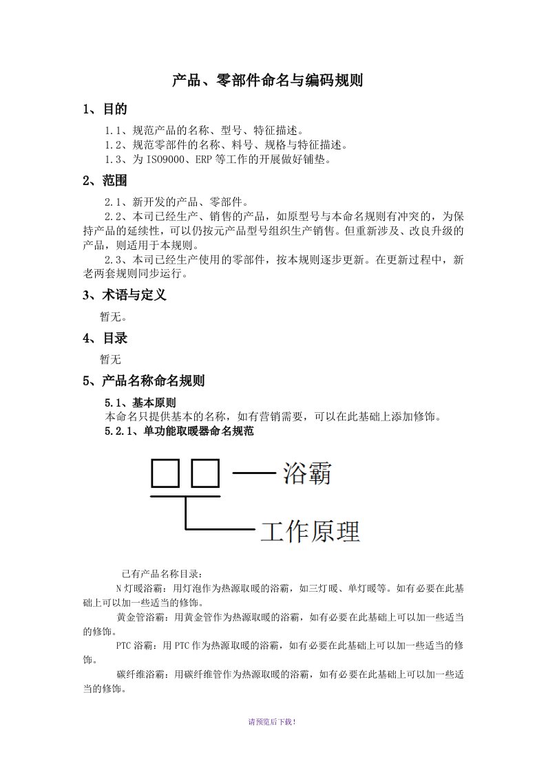 产品型号与零部件命名规则