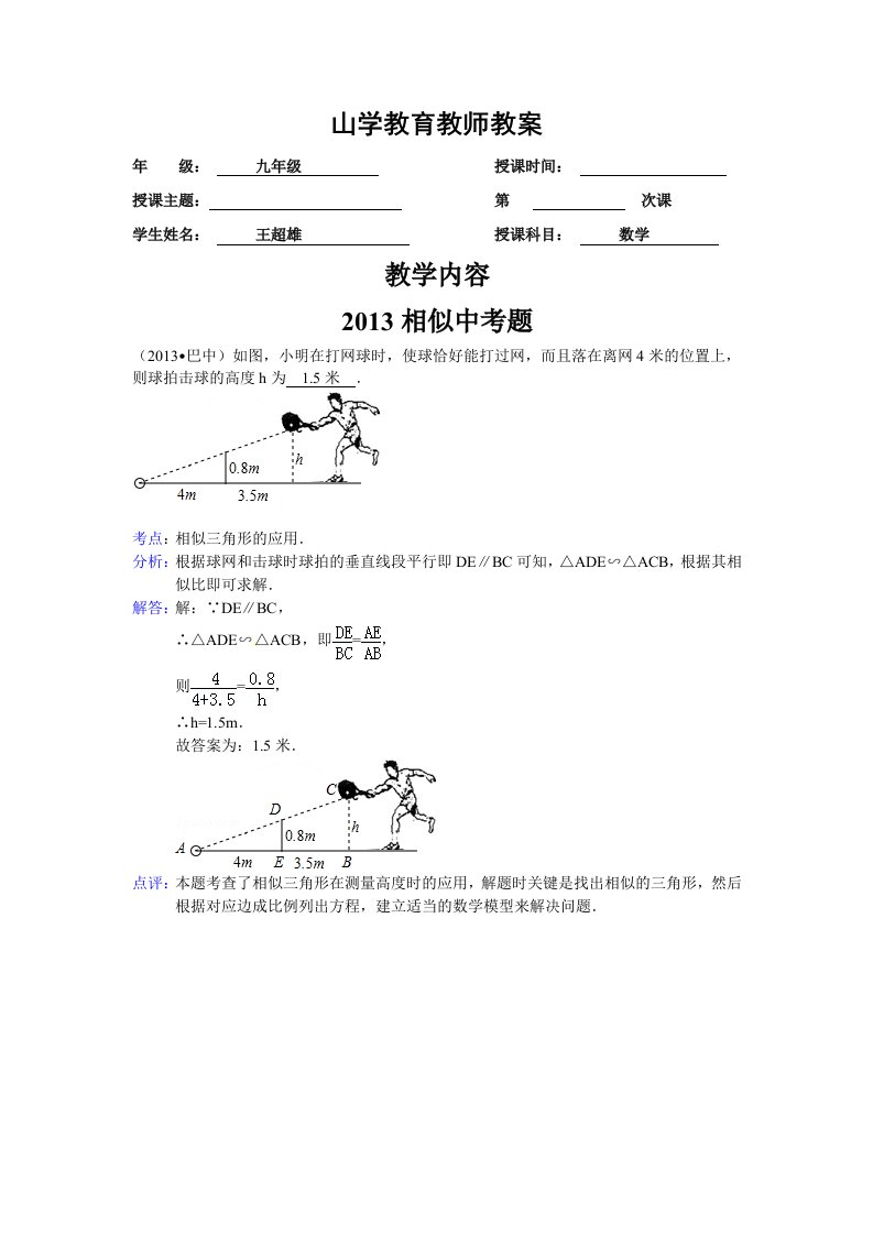 2013全国中考数学试题分类汇编-图形的相似