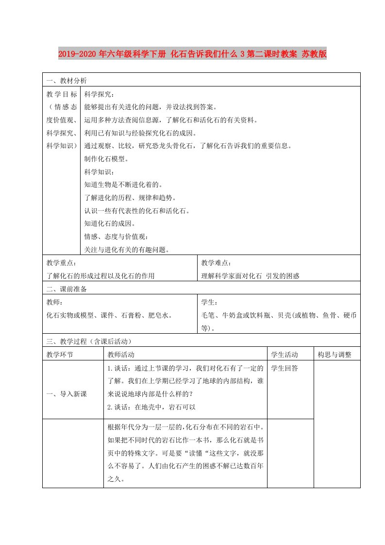 2019-2020年六年级科学下册