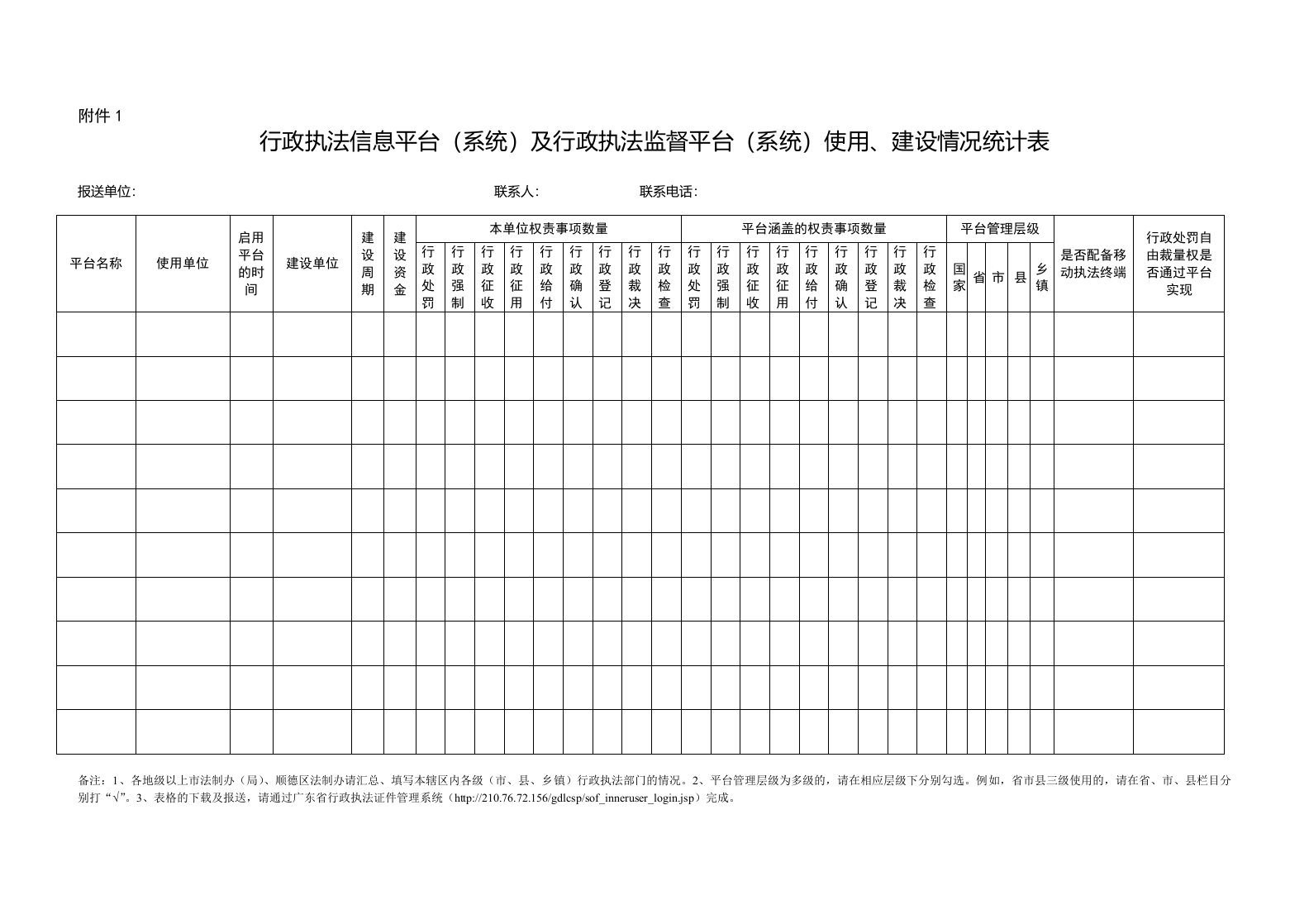 行政执法信息平台系统使用建设情况统计表