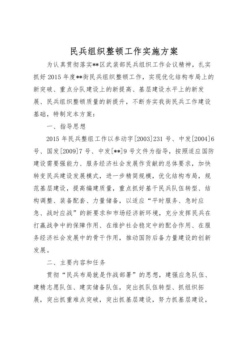 2022年民兵组织整顿工作实施方案