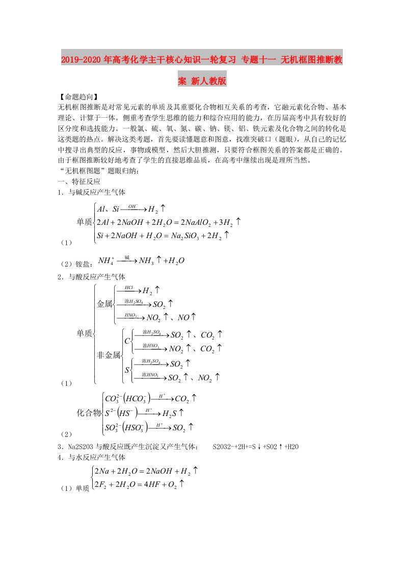 2019-2020年高考化学主干核心知识一轮复习