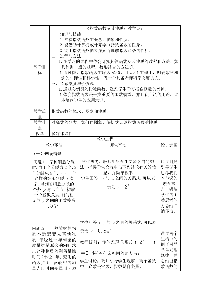 《指数函数及其性质》教学设计