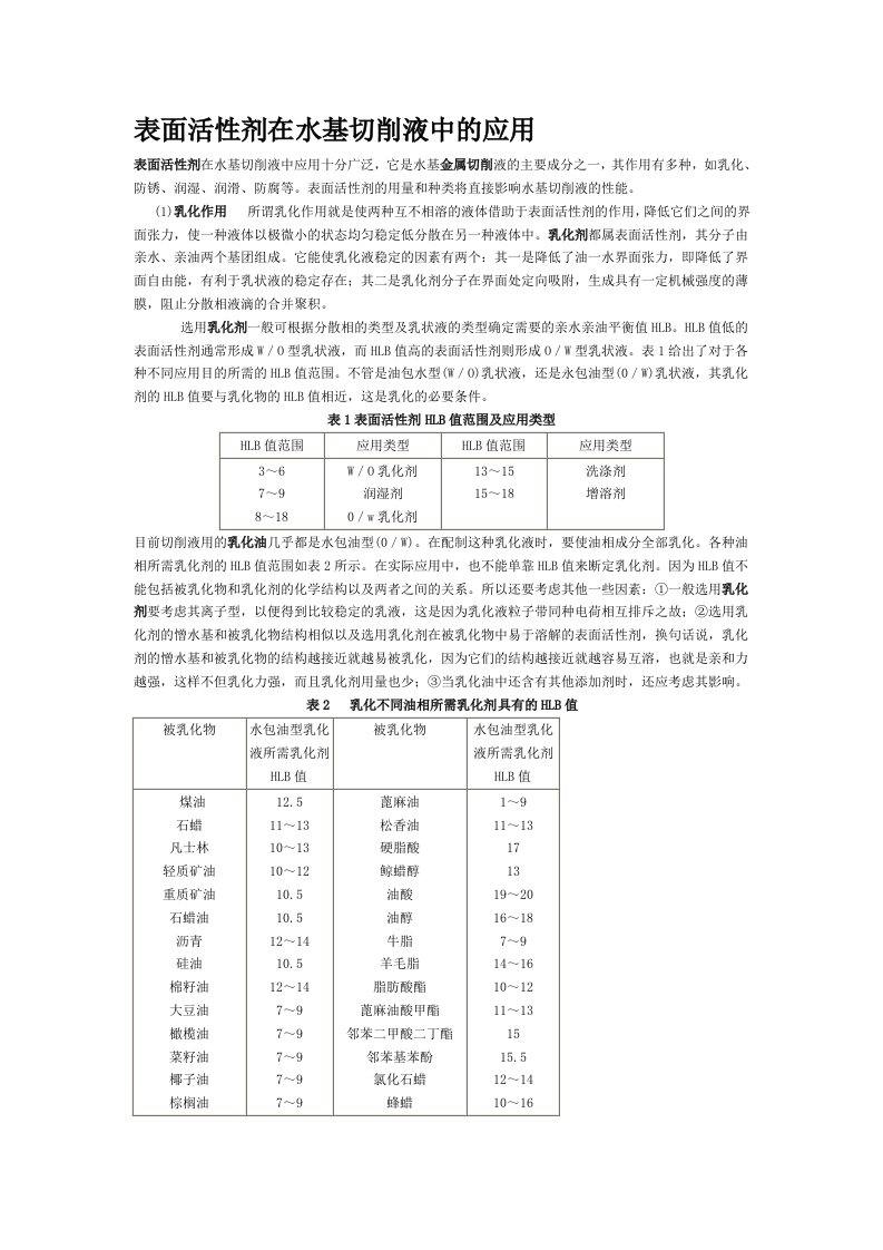 表面活性剂在水基切削液中的应用