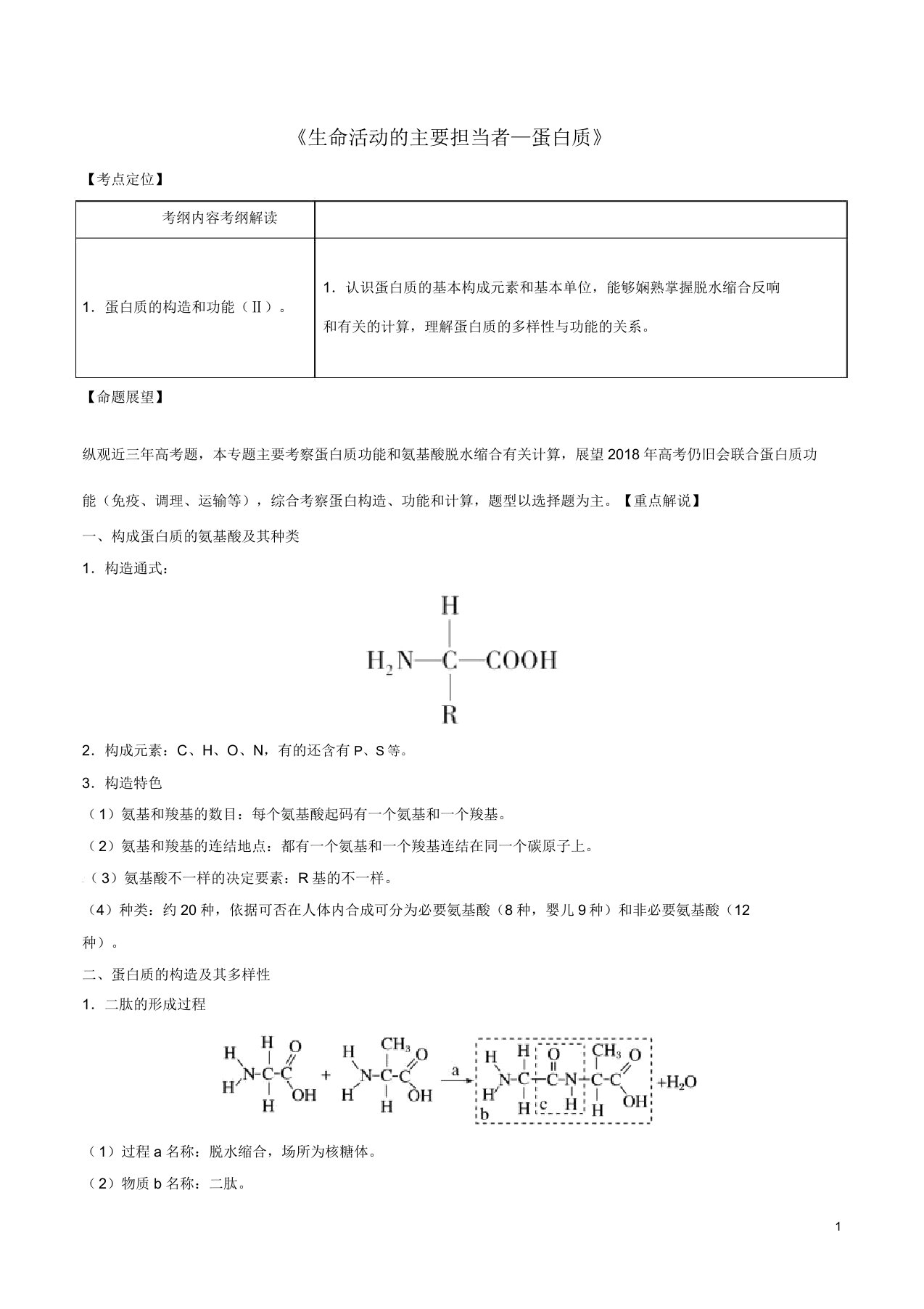 高考生物总复习《生命活动主要承担者—蛋白质》专题突破学案