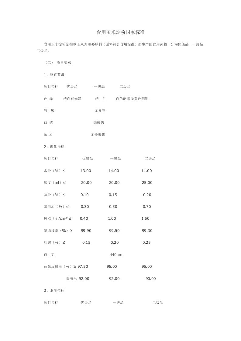 食用玉米淀粉国家标准