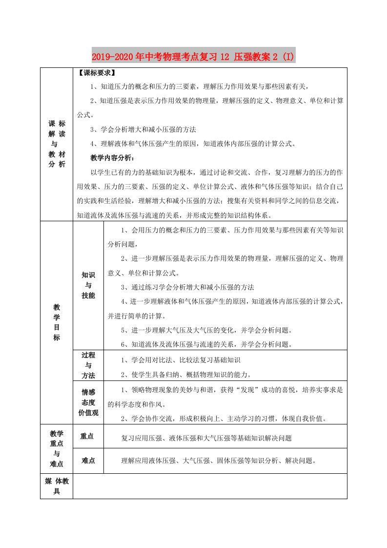 2019-2020年中考物理考点复习12