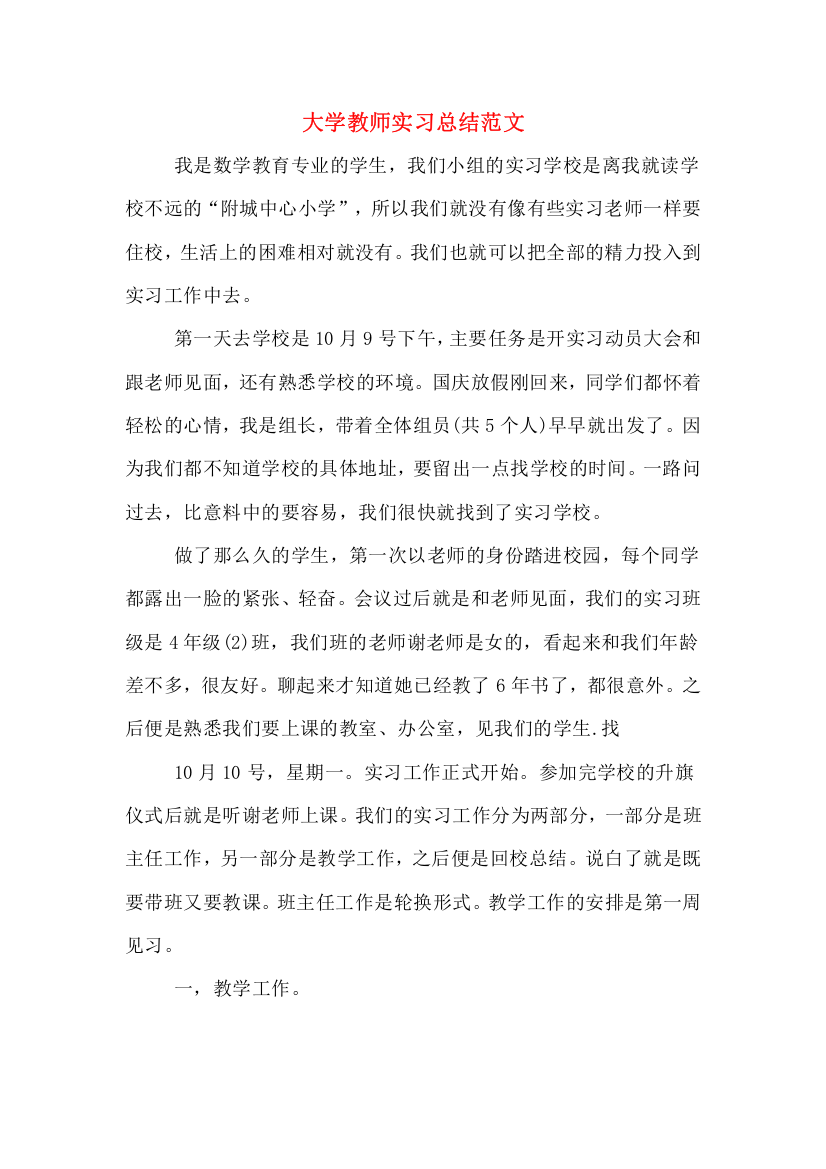 2019年大学教师实习总结范文