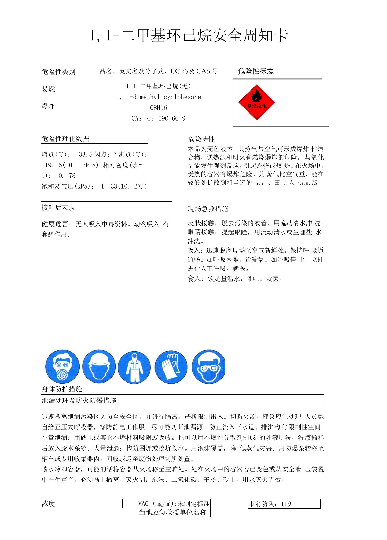 1,1-二甲基环己烷安全周知卡、职业危害告知卡、理化特性表