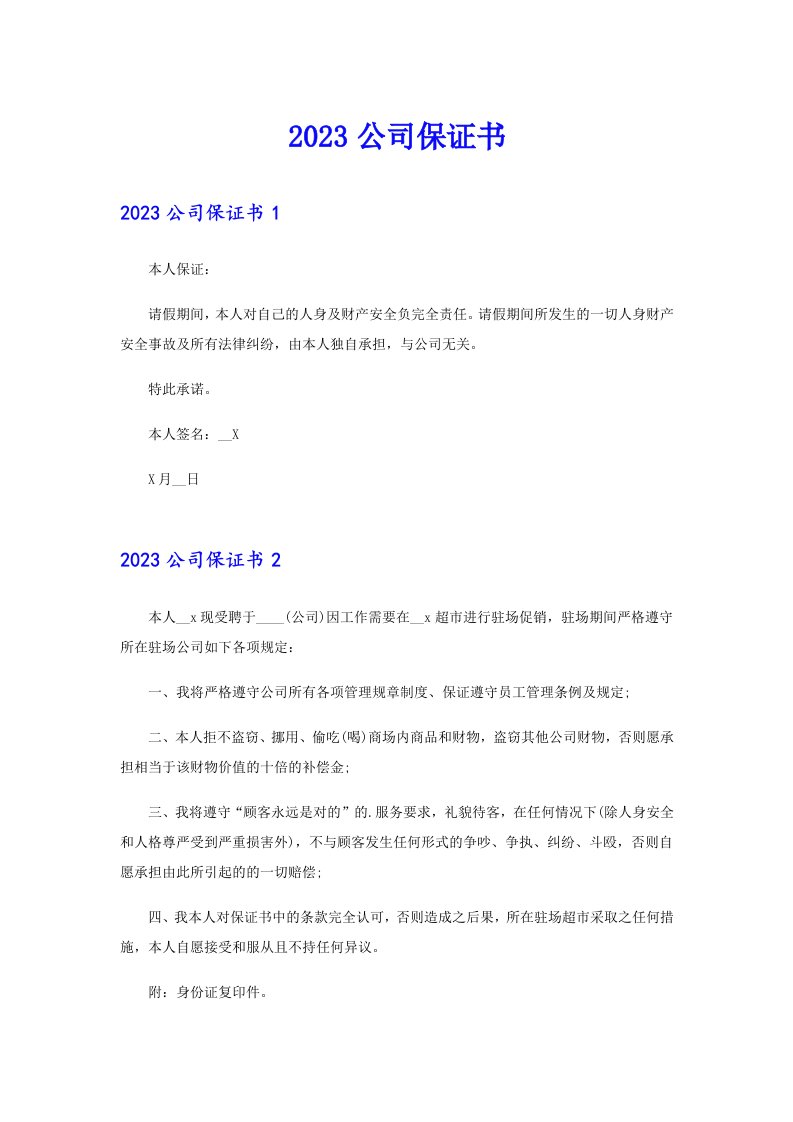 （精选）2023公司保证书