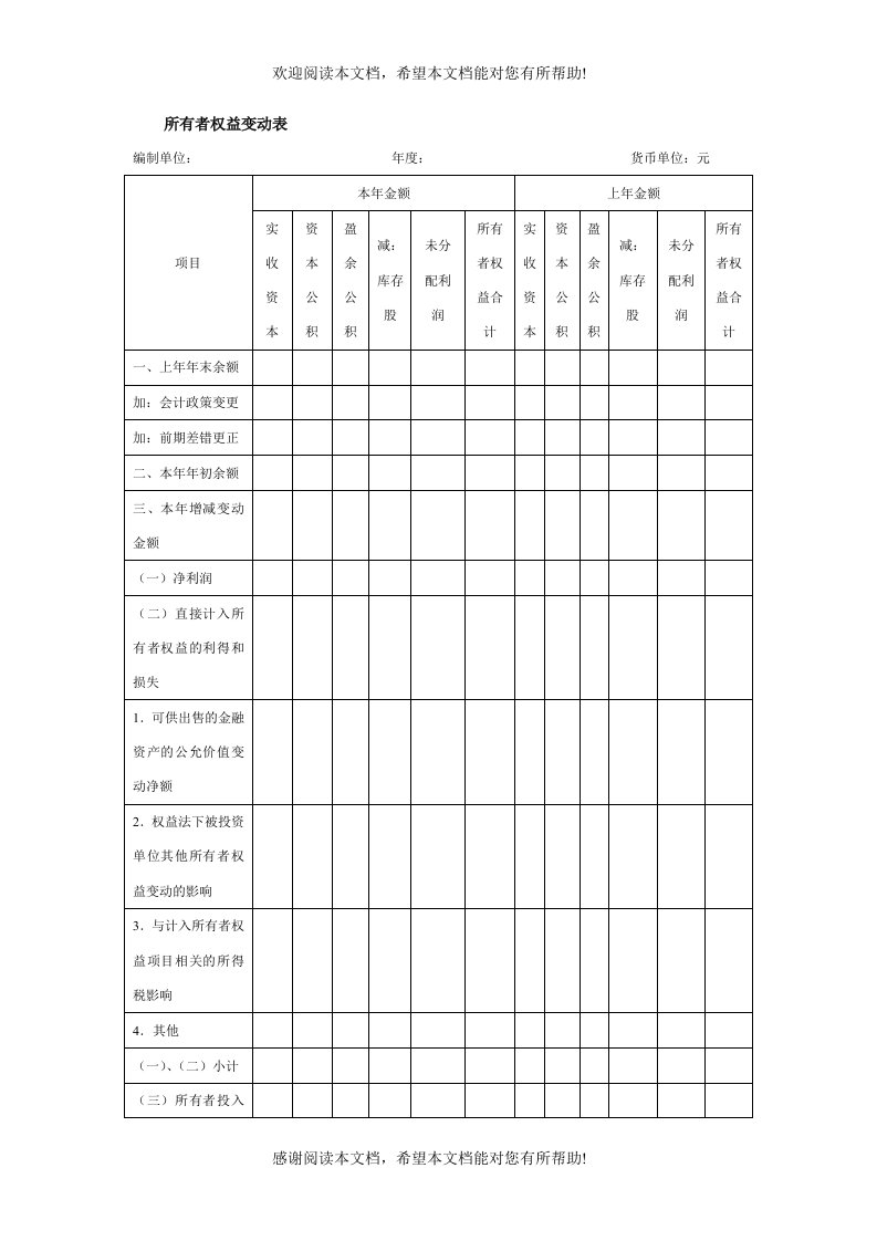 所有者权益变动表