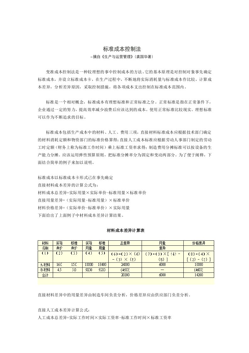 标准成本控制法