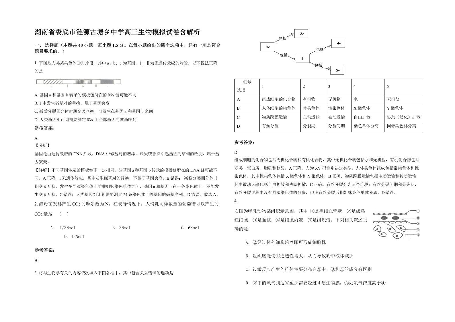 湖南省娄底市涟源古塘乡中学高三生物模拟试卷含解析