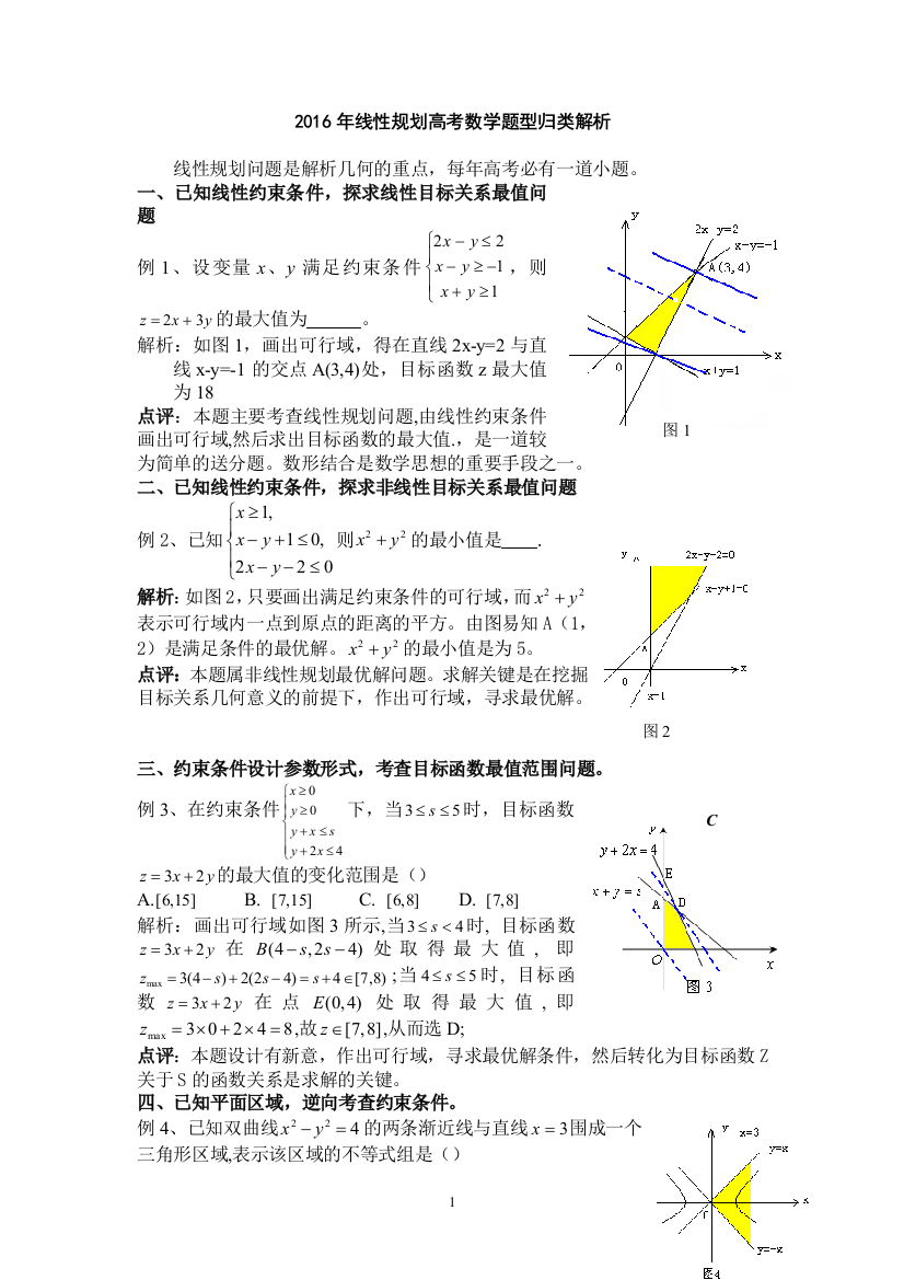 线性规划高考数学题型归类解析