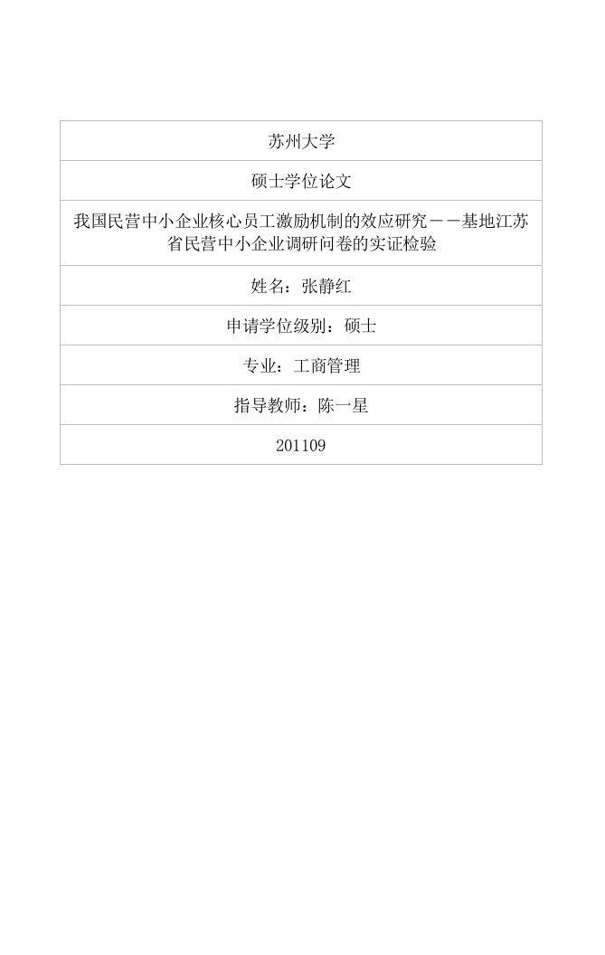 我国民营中小企业核心员工激励机制的效应研究——基地江苏省民营中小企业调研问卷的实证检验