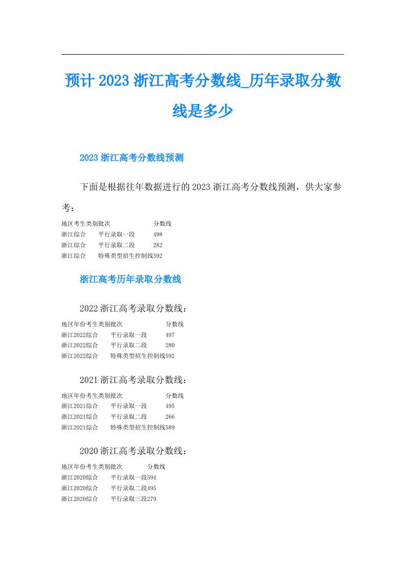 预计浙江高考分数线_历年录取分数线是多少