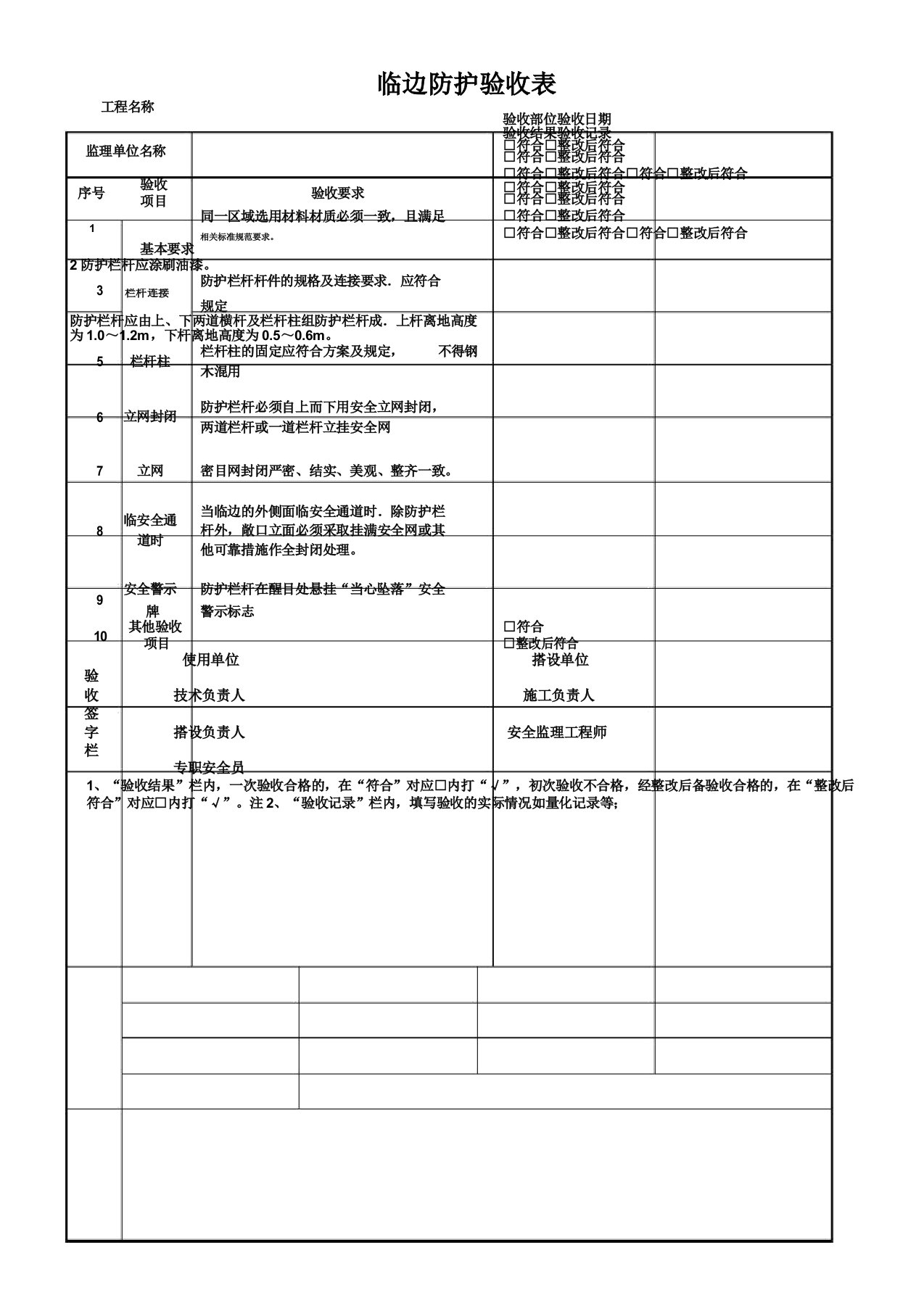 临边防护验收表格