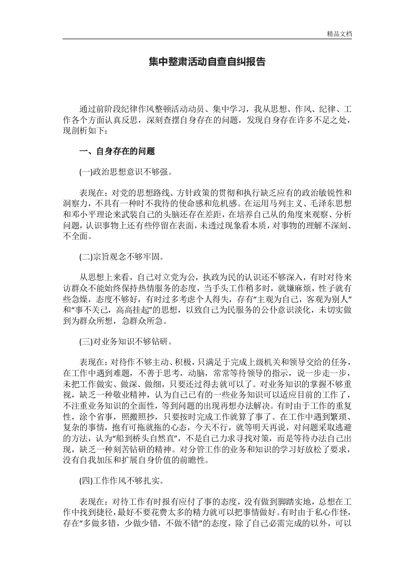 集中整肃活动自查子自纠报告