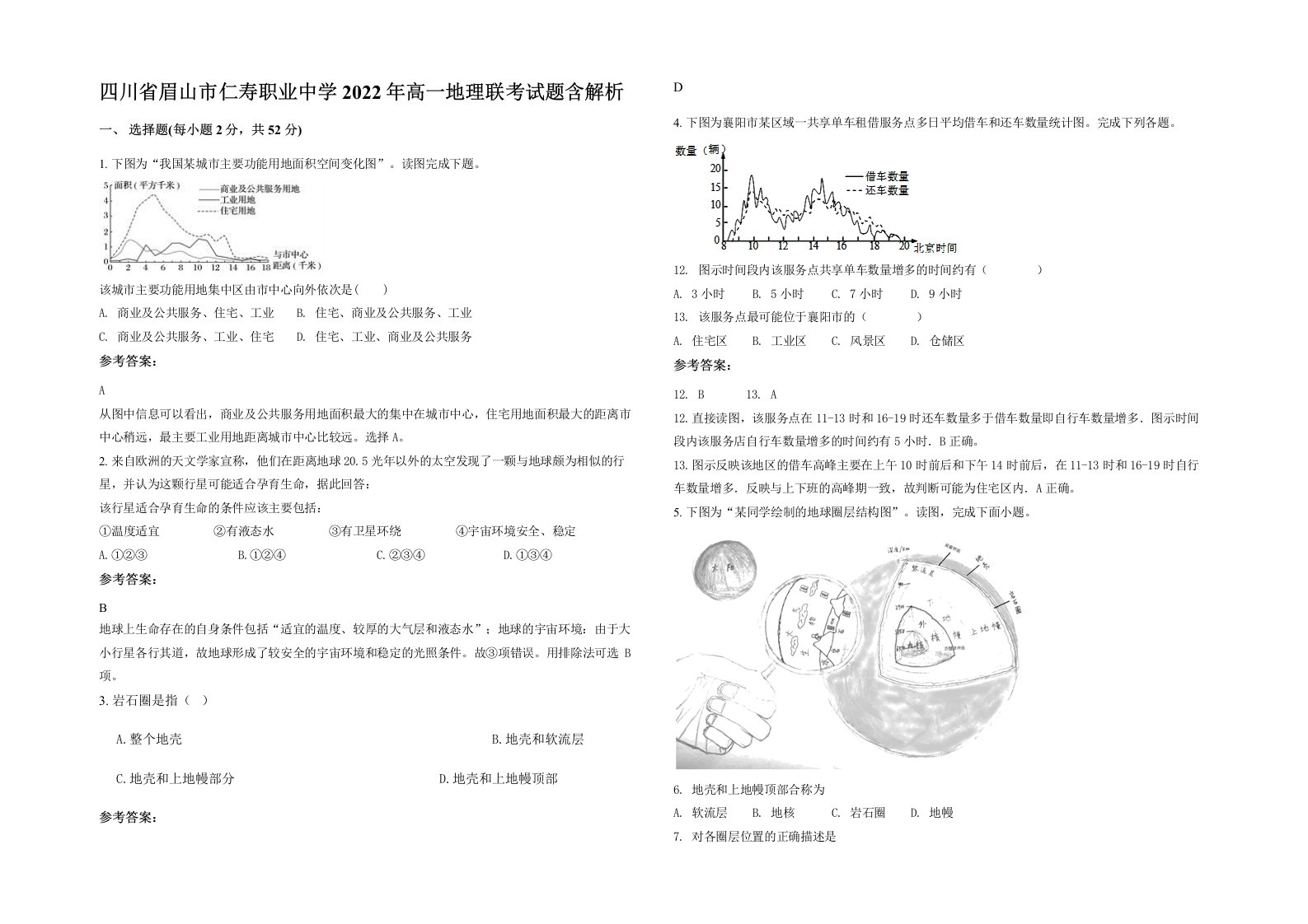 四川省眉山市仁寿职业中学2022年高一地理联考试题含解析