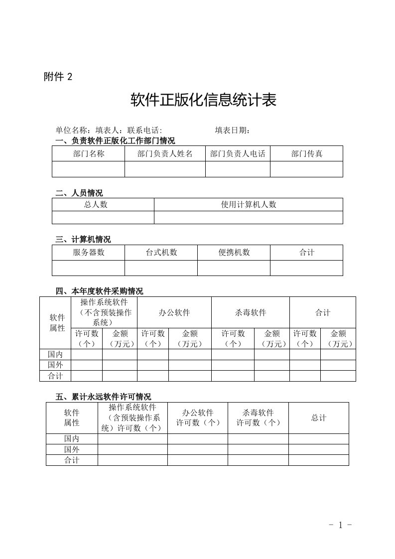 软件正版化信息统计表