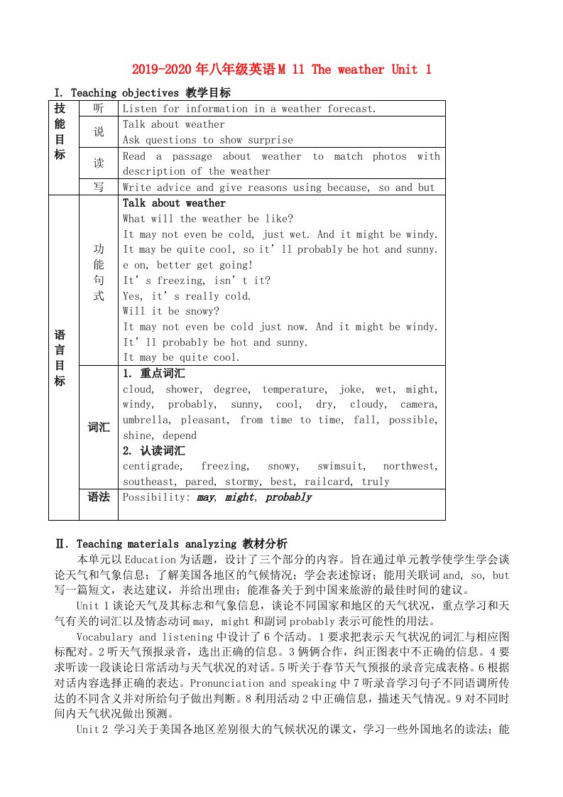 2019-2020年八年级英语M