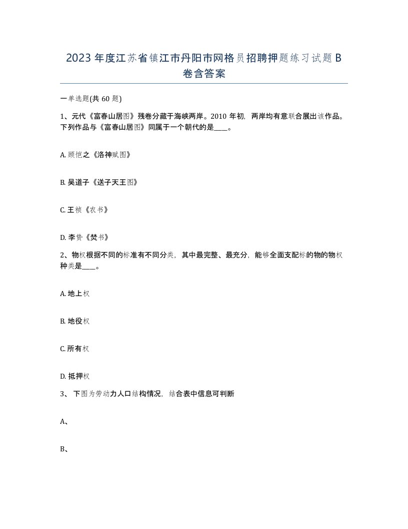 2023年度江苏省镇江市丹阳市网格员招聘押题练习试题B卷含答案