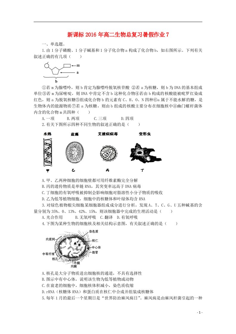 高二生物暑假作业7