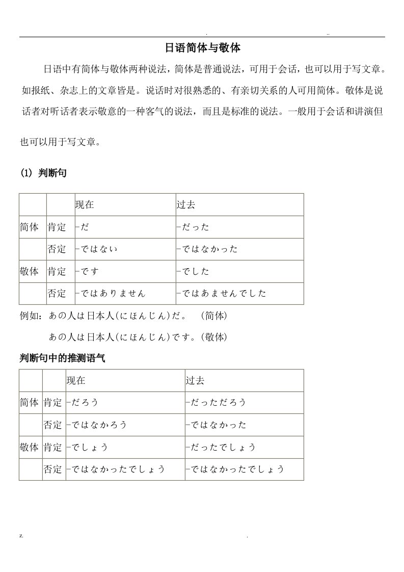 日语中简体与敬体总结