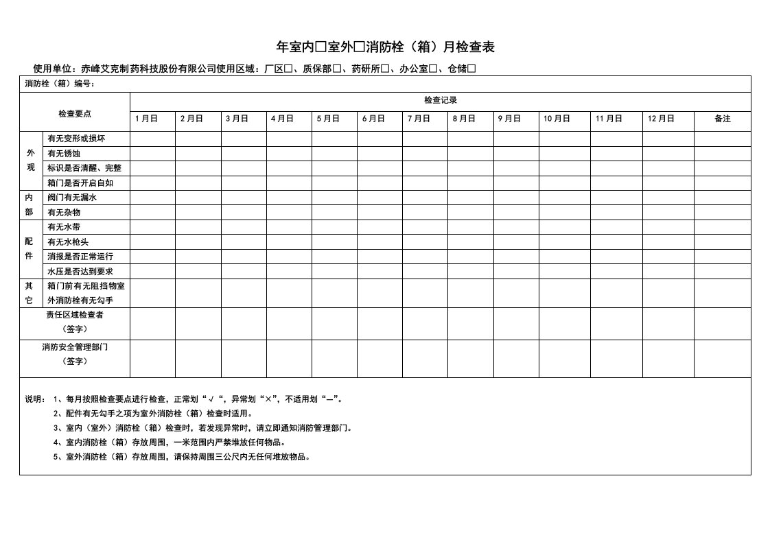 消防栓(箱)检查表