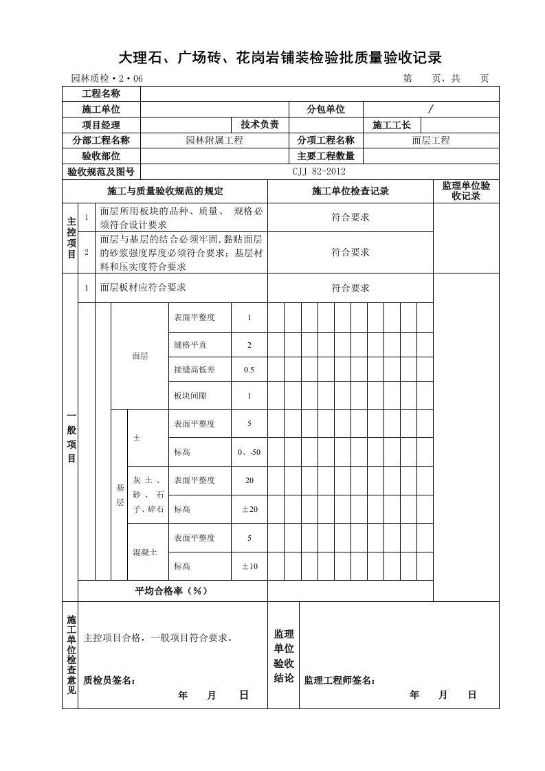 园林坐蹬花岗岩树池检验批质量验收记录