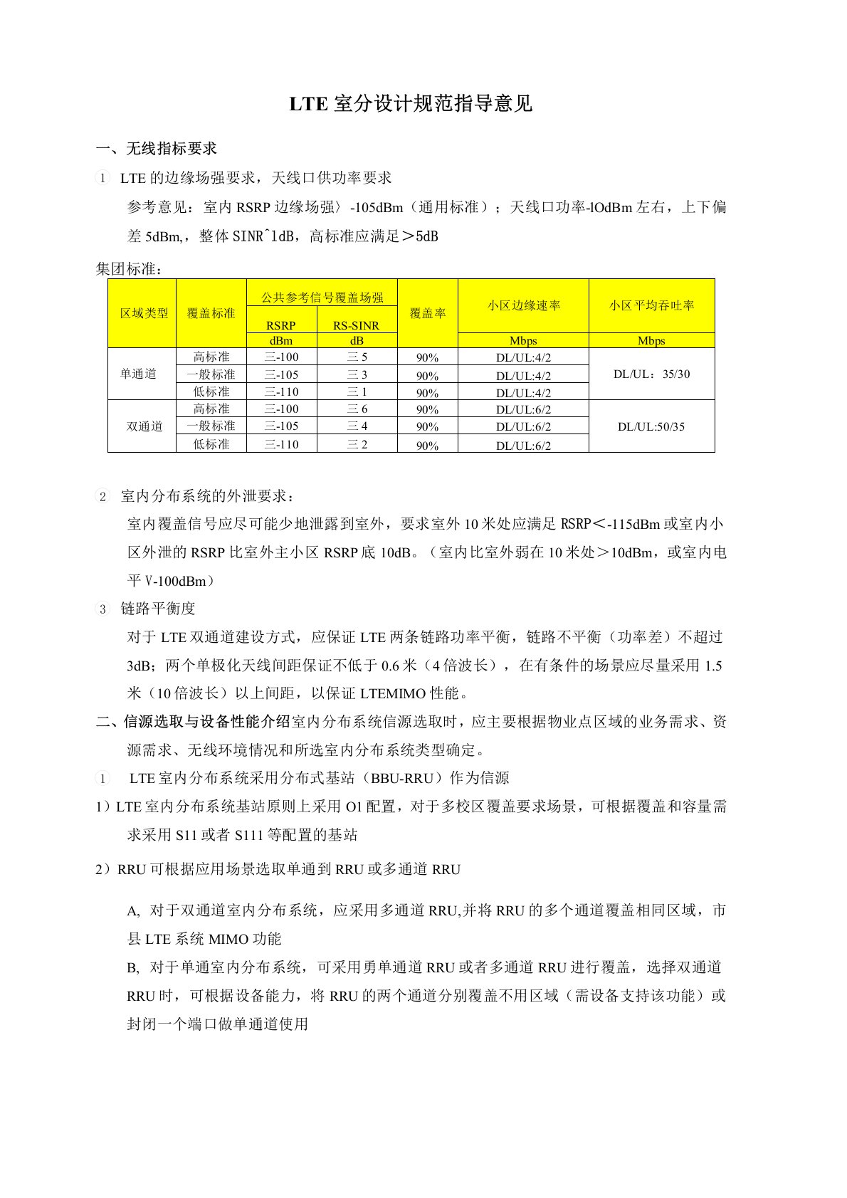 (完整版)LTE室分设计规范指导意见