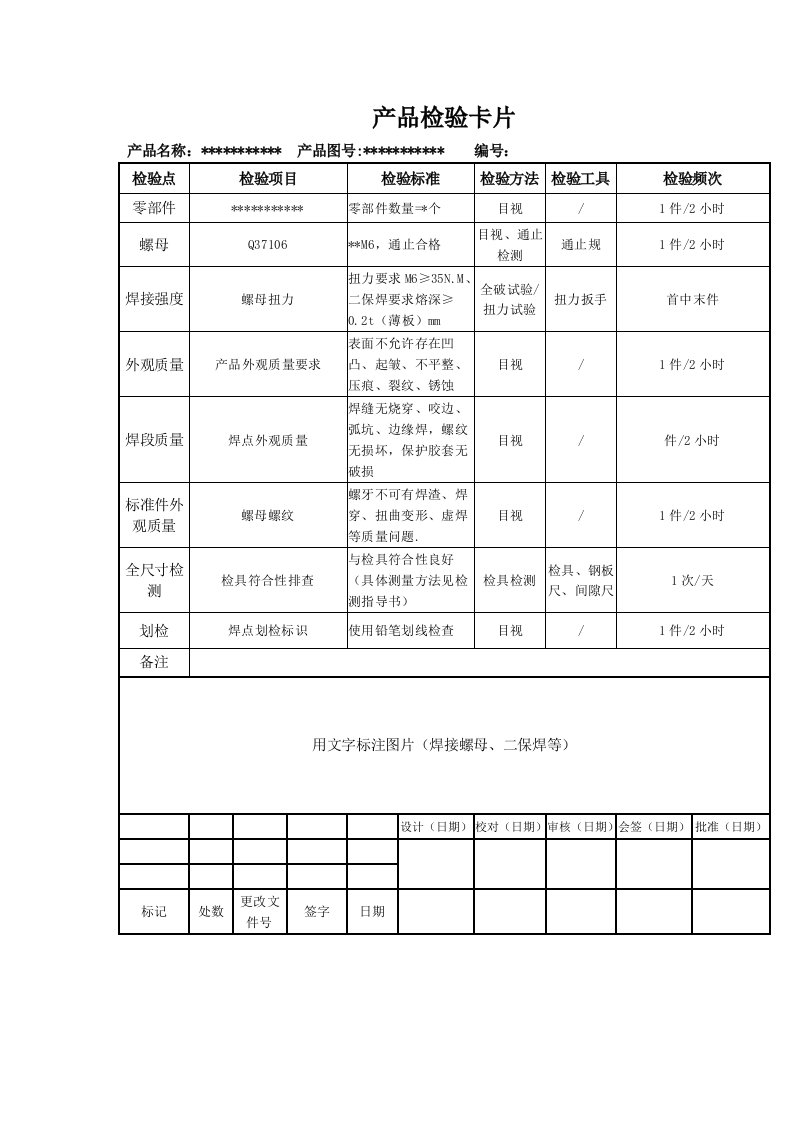 产品检验卡片