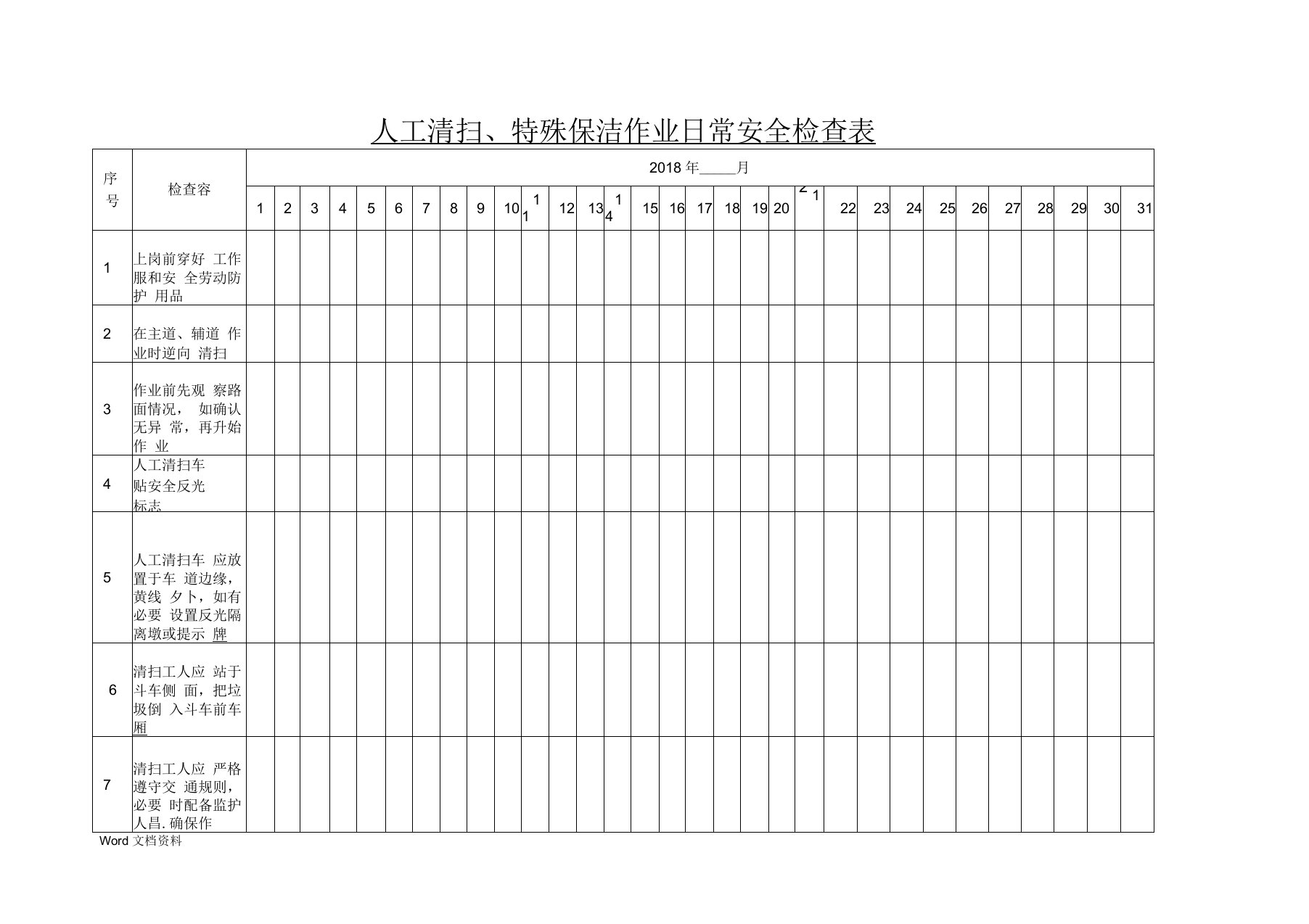 环卫日常安全检查表