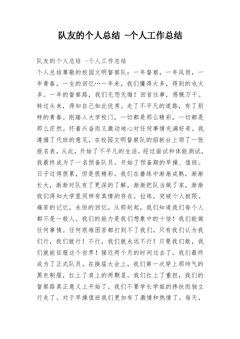 队友的个人总结