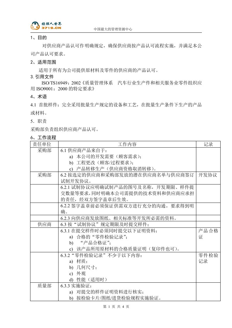 某公司供应商产品批准程序(doc)-采购管理