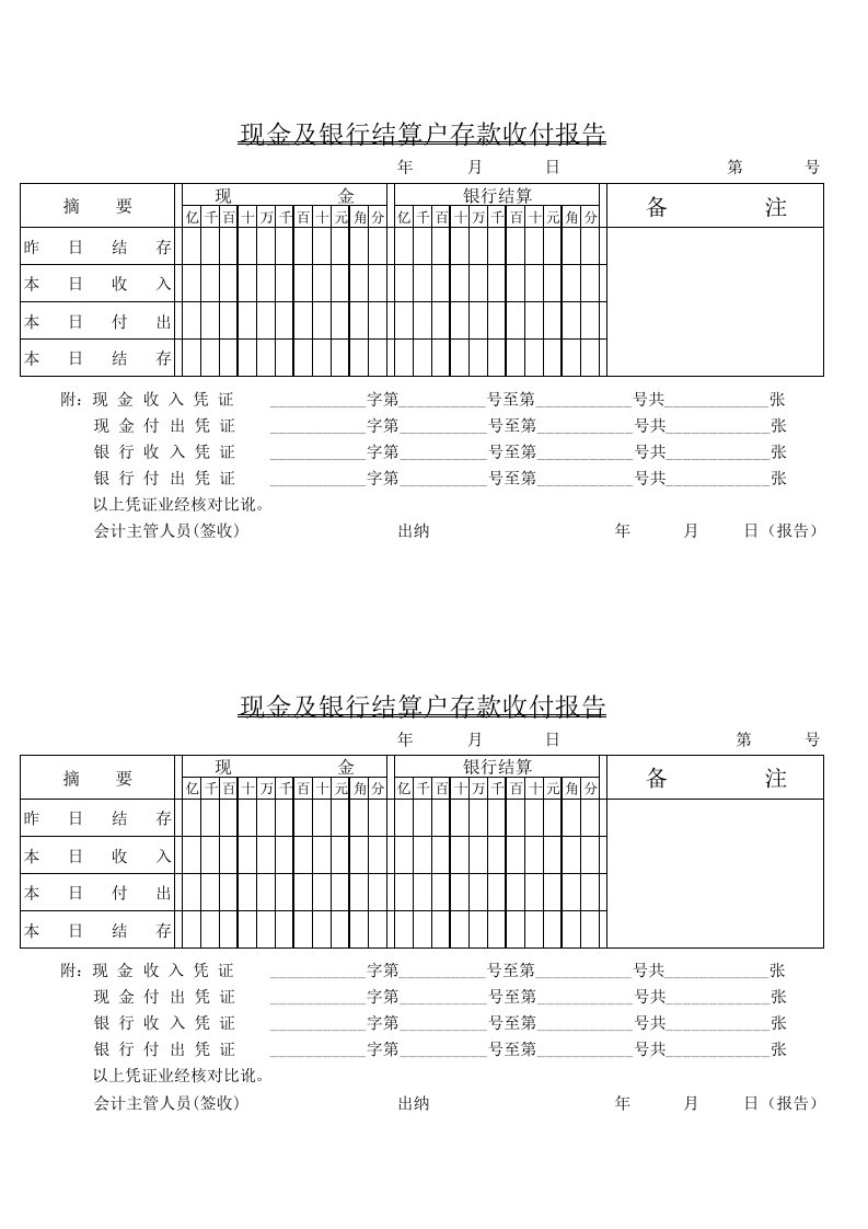 现金及银行存款结算户存款收付报告