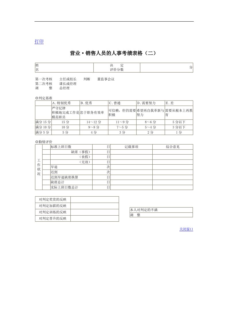 【管理精品】营业·销售人员的人事考绩表格(二)