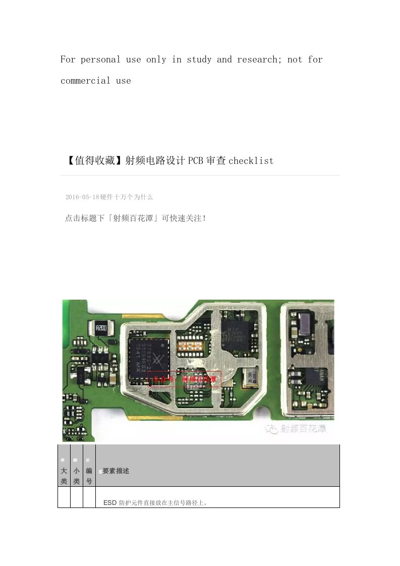 射频电路设计PCB审查checklist