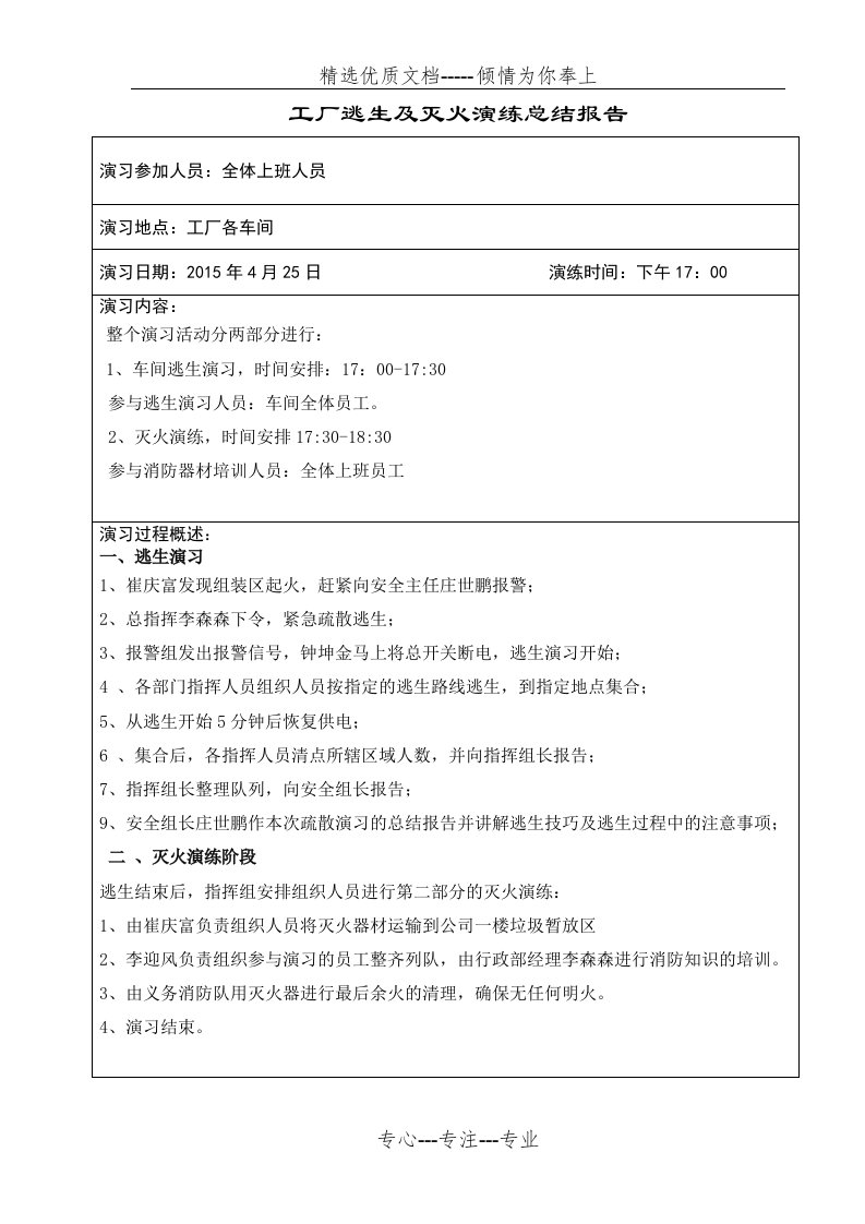 工厂逃生及消防演习总结报告(共2页)