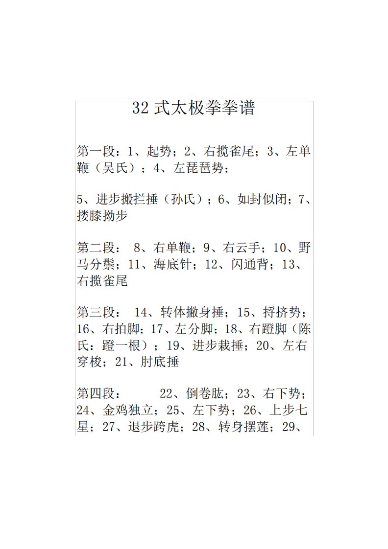 32式太极拳拳谱