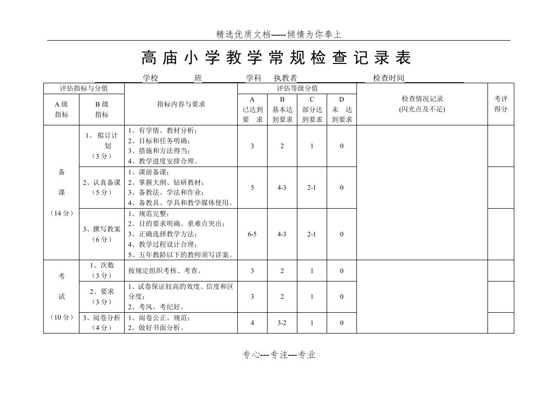 小学教学常规检查记录表(共4页)