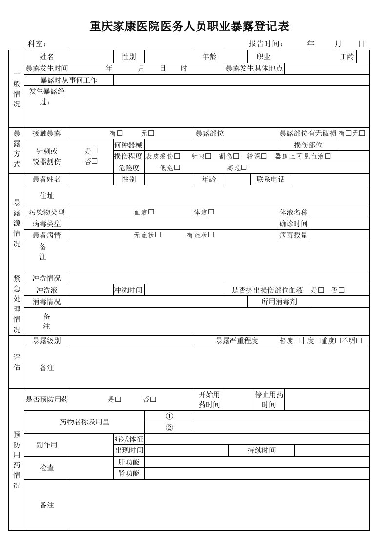 医务人员职业暴露登记表