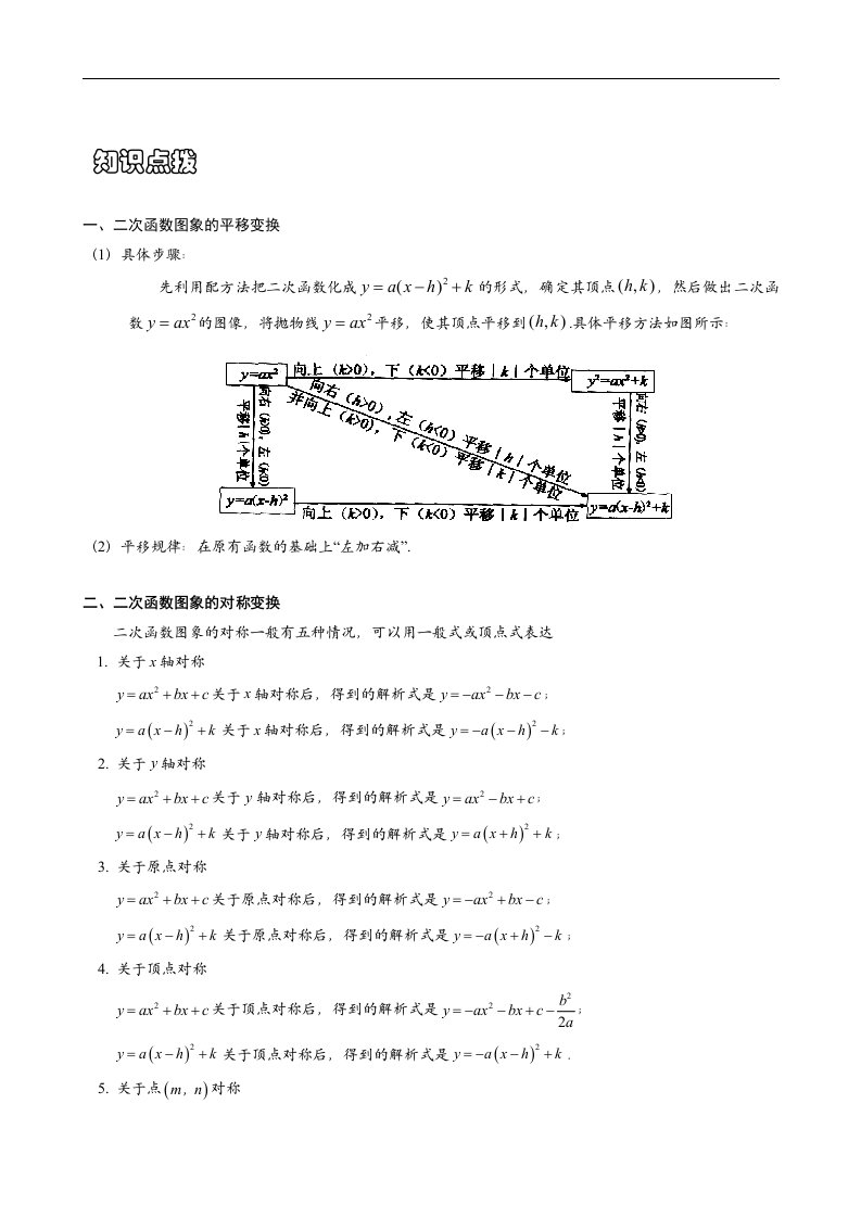 中考复习数学二次函数图象的几何变换