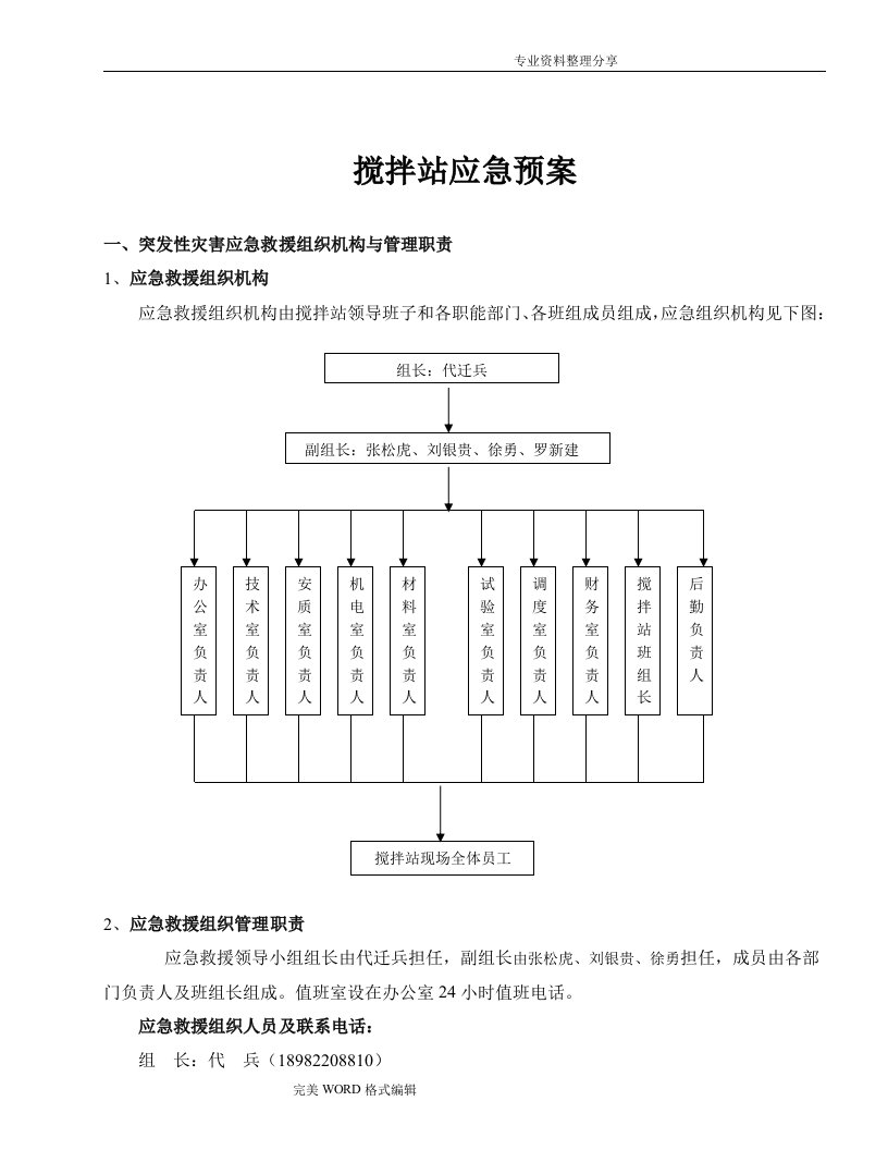 商品混凝土搅拌站应急救援预案