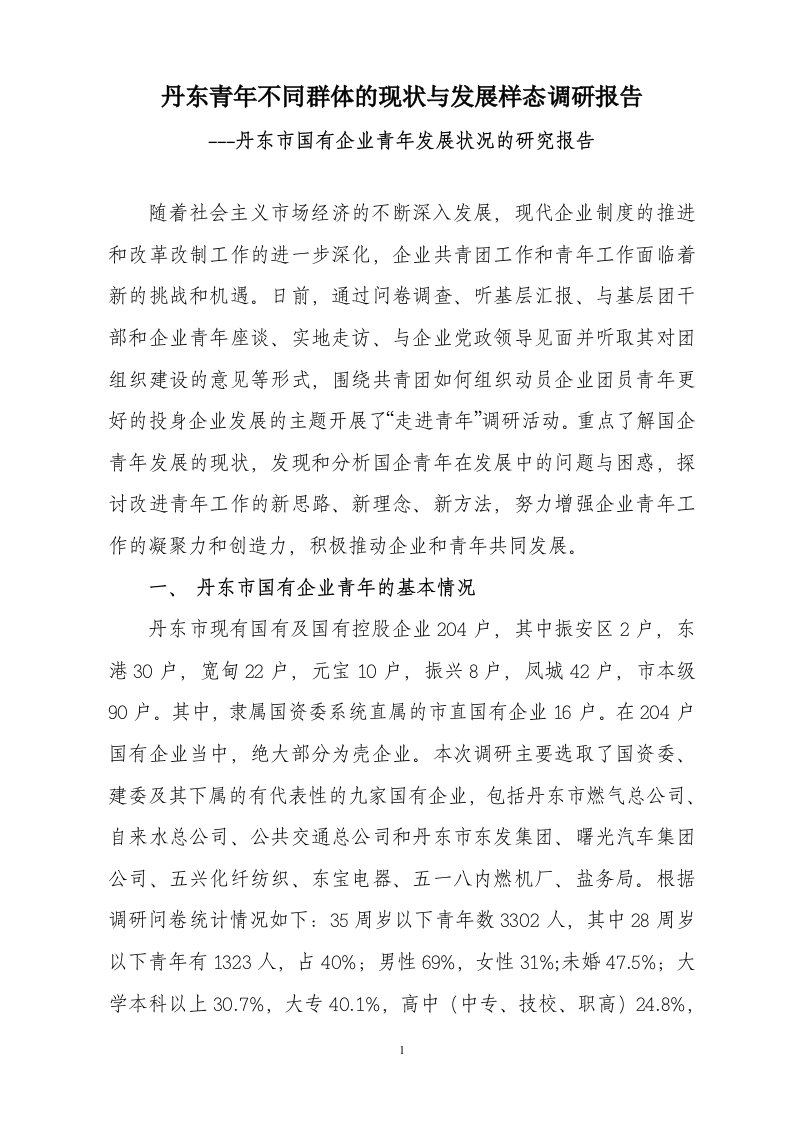 丹东青年不同群体的现状与发展样态调研报告