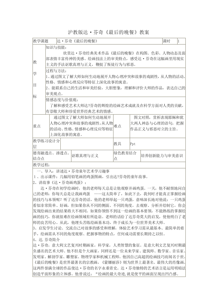 公开课教案教学设计课件上海五四制语文八下《达·芬奇《最后的晚餐》》