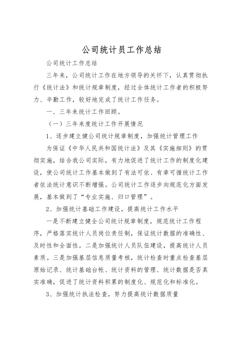 2022公司统计员工作总结