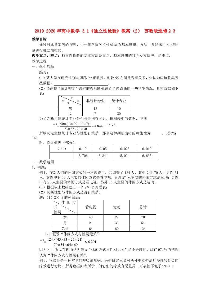 2019-2020年高中数学